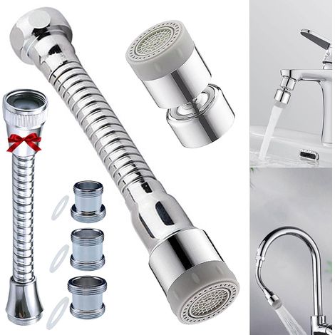 Mousseur Robinet 360° Pivotant, Aérateur de Robinet avec Tuyau Prolongé, Filtre Économiseur D'eau, Robinet Pulvérisateur pour Cuisine, avec 3 Métal Adaptateurs de Buse (M22 à M24/M20/M18 Filetage mâle (1/5)
