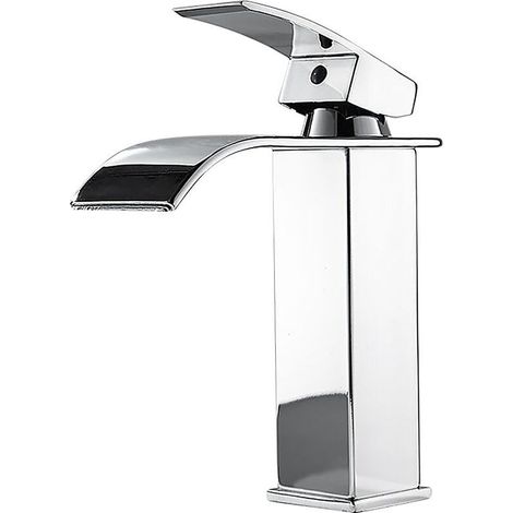 Robinet Salle de Bain et Deux Tuyaux d\'Entrée,Robinet Lavabo avec Eau Froide & Chaude Disponible,Design Moderne de Cascade Robinet Lavabo,Conception Durable de Corps de Valve de Cuivre Blanc