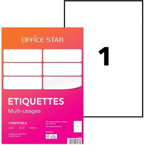 Étiquette multi-usages 210 x 297 mm Avery Office Star blanche - Boîte de 100 (1/4)