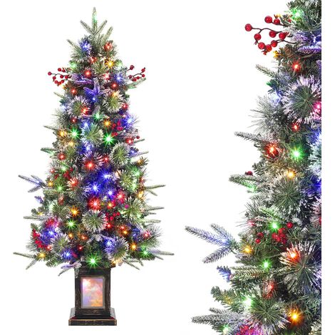 Sapin de Noël artificiel à fibre optique 125 cm – 150 LED blanc chaud & multicolores – 9 modes d’éclairage – ramifications denses PVC – pot rétro lumineux – idéal maison/bureau (1/5)
