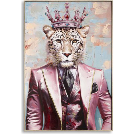 Dipinto su tela King B leopardo gentleman con cornice, 82x122 cm (1/5)