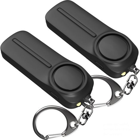 Porte-clés d'alarme de sécurité personnelle - Lot de 2 alarmes d'autodéfense puissantes, porte-clés avec lumière, 130 dB, noir (1/5)