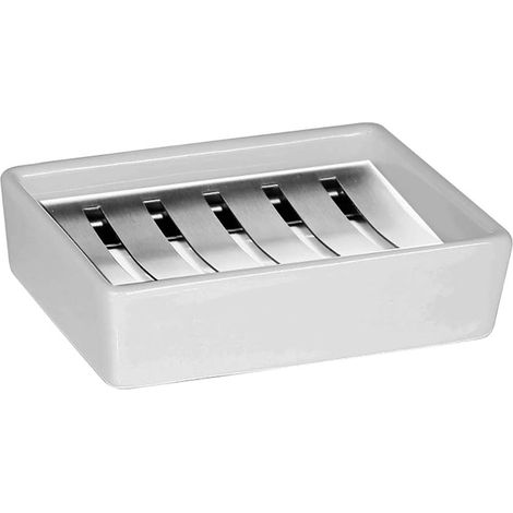 Soap dish, ceramic dish stainless steel rack soap box, double drain, creative rectangular soap dish, bathroom soap holder (1/5)
