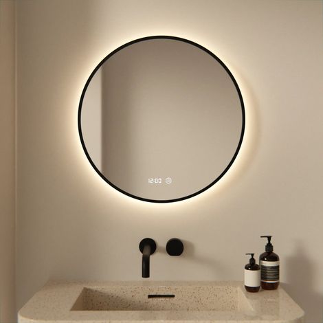 Runder LED-Badezimmerspiegel mit schwarzem Rahmen, 60 cm – 3 dimmbare Lichtmodi – Antibeschlagfunktion – IP44 wasserdicht und Touch-Bedienung – rostbeständig (1/5)