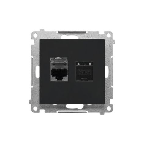 Doppia presa RJ45 per computer categoria 6, con otturatore antipolvere (modulo): Nero opaco, SIMON55