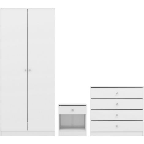 Denver Trio 3 Piece Bedroom Furniture Set - L48 x W175 x H75 cm - White Gloss