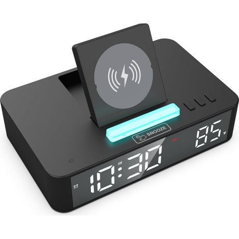 Digitaler Wecker, multifunktionale LED-Spiegel-Schreibtischuhr, elektronische Uhr mit RGB-Umgebungslicht, kleine Schreibtisch-Stoppuhr für Wohnzimmer, Wohnzimmer-Dekor (schwarz)