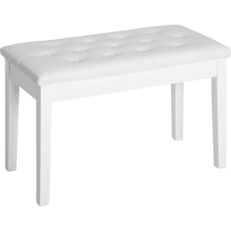 Banco de piano con almacenaje, madera y polipiel blanca, 76 x 36 x 50 cm (1/4)