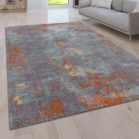 Paco Home Hochflor Teppich Wohnzimmer Shaggy Modern Vintage Abstraktes Muster 60x100 cm, Bunt 2