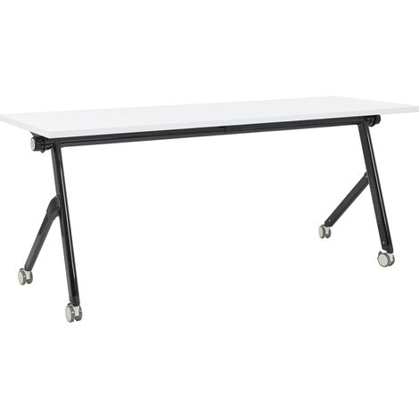 Zusammenklappbarer Schreibtisch BENDI Weiß 180 cm 60 cm mit Rädern