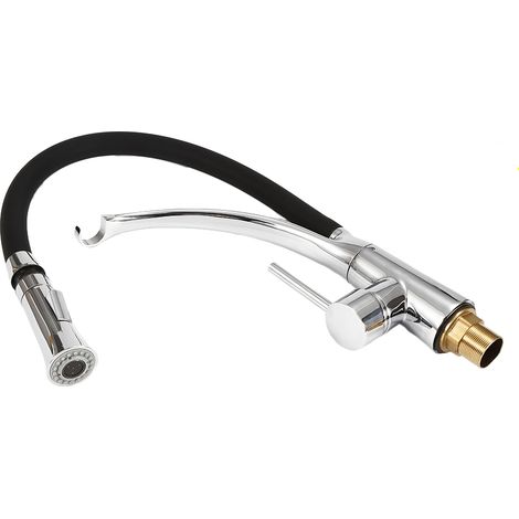 Robinet Cuisine Mitigeur avec Douchette Extractible en Silicone Noir Rabattable 360° Mitigeur pour Evier Chromé à Bras Rotat (1/4)