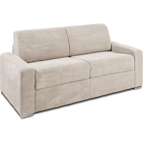Divano letto 3 posti a ribalta Posto letto doghe larghe 140 cm Materasso 22 cm memory foam in Velluto coste Beige - CALITO