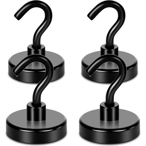 Ganchos magnéticos negros de alta resistencia, imán extrafuerte de 45 kg con gancho de metal para refrigerador, superimán para crucero, parrilla, cocina, aula, colgador magnético grande para puerta, b (1/5)
