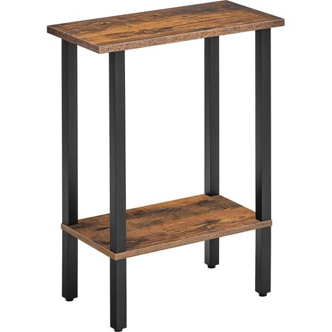 Table d’Appoint Étroite 2 Niveaux, Table Basse, pour Petits Espaces, Salon, Bureau, Chambre, Entrée, Marron Rustique et Noir (1/5)