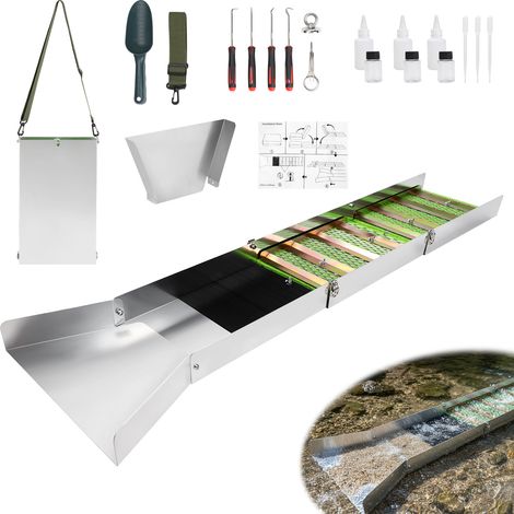 Kit deOrpaillage Portable 18 Pieces Rampe deOrpaillage, 127 cm en Alliage D'aluminium Resistant avec Batee Tamis Pipettes Pelle pour Mineur Prospecteur d’Or Jardin Rivieres (1/5)
