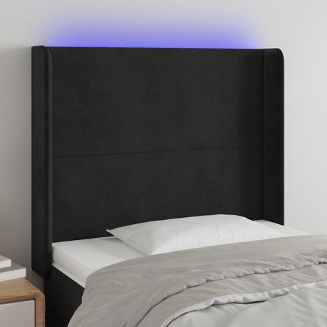 Tête de lit à LED Panneau de lit pour Lit adulte Décoration murale Noir 103x16x118/128 cm Velours FOGHJ98516 (1/5)