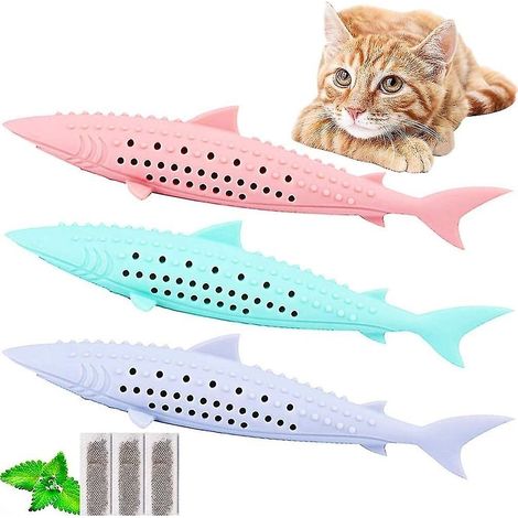 Brosse à dents pour chat, lot de 3 jouets dentaires interactifs pour chat, brosse à dents en silicone à mâcher pour le nettoyage des dents (1/4)