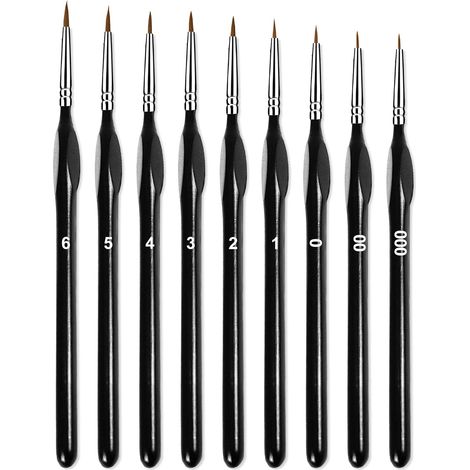Brush Set - 9-Piece Fine Micro Brush - For Acrylic Watercolor Oil Painting Face Nails Detail Work - Nylon Hair Triangular Handle - Black (1/5)