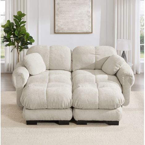 Divano modulare a U 190x149x90 cm, seduta imbottita con cuscino mobile, tessuto chenille, kaki chiaro (1/5)
