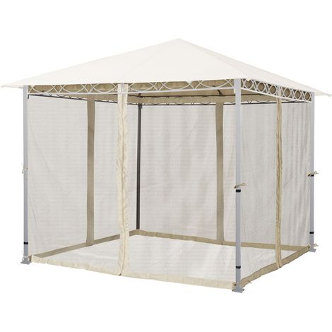 TOOLPORT Moskitonetz für Gartenpavillon Rendezvous Premium 3x3 m - Polyester - Insektengitter mit Reißverschluss - champagner (1/5)