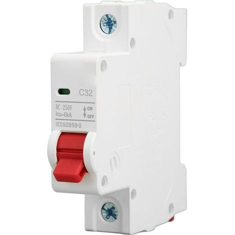 Disjoncteur 1P DC 250V MCB 32A, interrupteur de protection pour montage sur rail DIN, capacité de coupure 6000A (1/5)