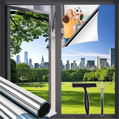 Film Fenetre Anti Regard Film Anti Chaleur Bon Effet Miroir avec Kit de Pose 40x200cm Anti UV Protection de la Vie Privée Protéger du Soleil pour Fenêtre Maison Bureau Magasin (1/5)