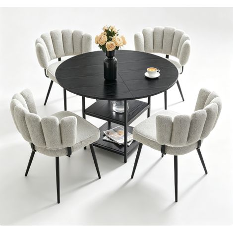 Set da pranzo rotondo da 107 cm con tavolo a doppio ripiano e 4 sedie grigio chiaro (1/5)
