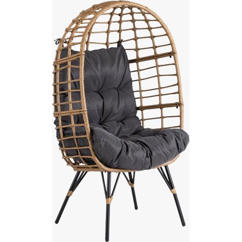 MADISON Fauteuil de jardin couleur bois et gris foncé pieds en métal noir (1/5)