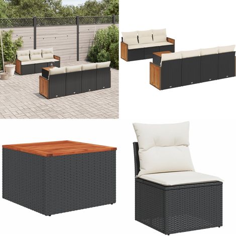 8-tlg. Garten-Sofagarnitur mit Kissen Schwarz Poly Rattan - Gartensorgsgarnitur - Gartenmöbelset - Rattan Möbel - Outdoor Möbel - Lounge Set - Home & Living (1/5)