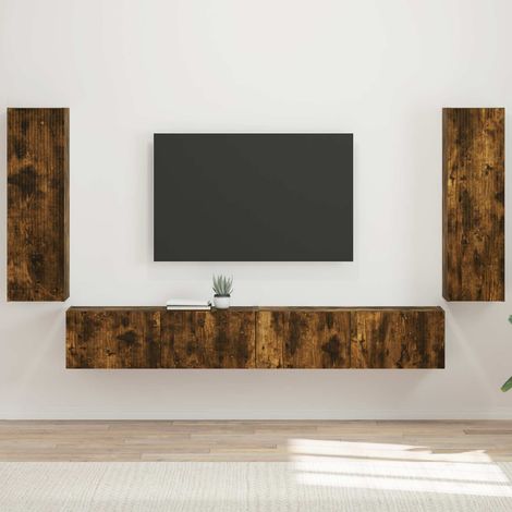 TV-Wandregal-Set 4 pcs Geräucherte Eiche Holzwerkstoff