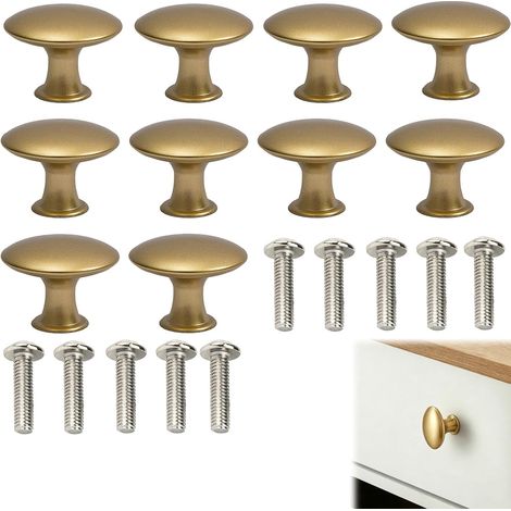 Lot de 10 boutons de porte d'armoire - Vintage - En laiton vieilli - 30 mm - Ronds - Doré - Pour tiroirs et armoires de cuisine - Avec 10 vis (1/5)