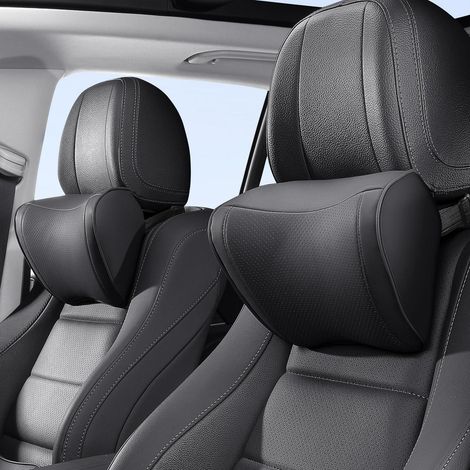 Auto Nackenkissen Leder 2 Stück, Memory Foam Kopfstütze mit abnehmbarer Hülle (1/5)