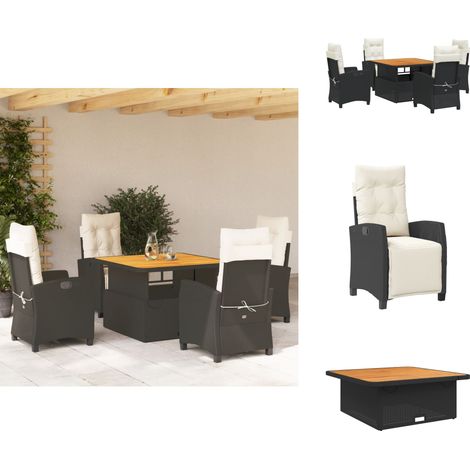 Ensemble à manger de jardin coussins 5pcs Noir Résine tressée - Ensemble Salon De Jardin - Meuble De Jardin - Table Extensible - Chaises Pliantes - Fauteuil Inclinable (1/5)