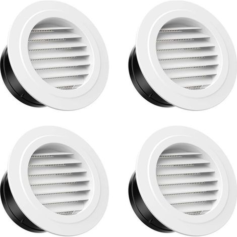 Lot de 4 Grille de Ventilation Ronde, Grille D’aération en Plastique avec Moustiquaire, Grille Aeration pour Salle de Bain, Cuisine, Bureau, Blanc 100mm (1/4)