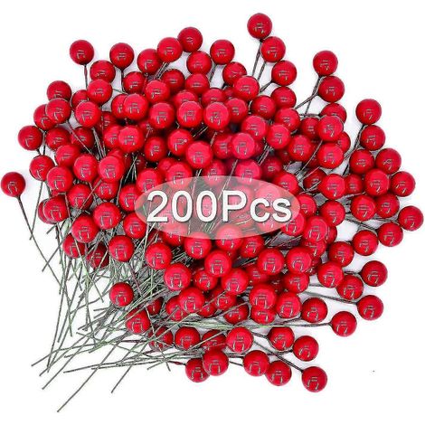 200 baies de houx artificielles pour la décoration de couronnes de Noël, fournitures pour la confection de couronnes et décorations pour sapin de Noël. (1/2)