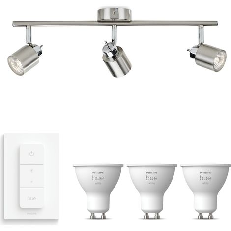 Philips Hue Meranti Aufbauspot mit 3 Lichtpunkten GU10 (Mattchrom) Warmweißes Licht - Inkl. 1 Dimmschalter - White (1/5)
