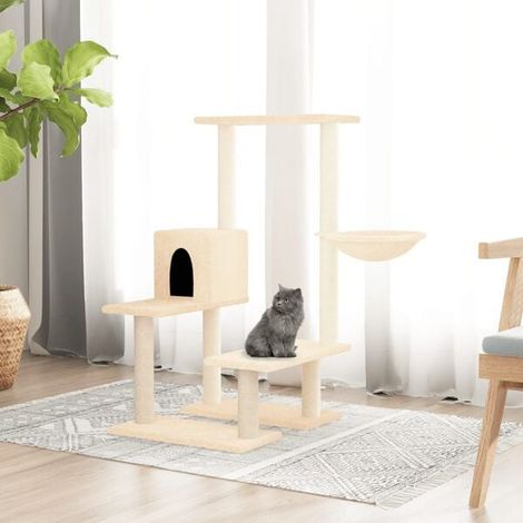 Arbre à chat avec poteaux en sisal, couleur crème, 94,5 cm
