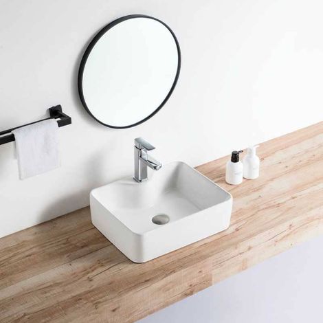 Lavabo blanco brillante sobre encimera cerámico ROSARIO 48 x 37 cm (1/5)