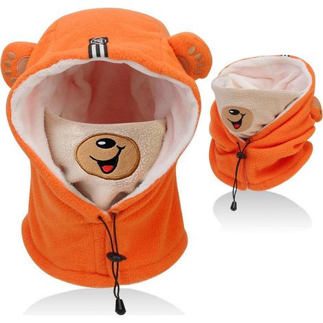 Kinder Sturmhaube mit Bärenohren, Thermo Fleece, verstellbar, orange (1/5)