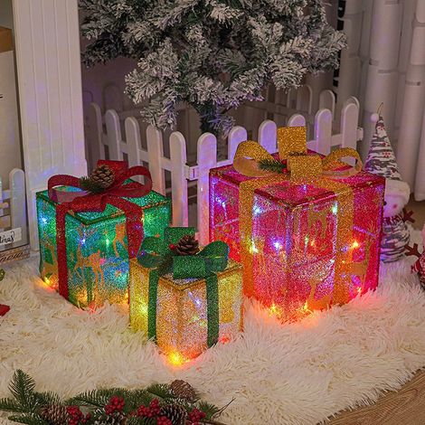 Trois boîtes cadeaux lumineuses multicolores Noël, boîtier étanche IP44 (1/5)