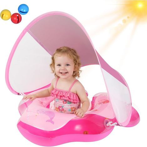 Baby-Schwimmbecken mit abnehmbarem Sonnenschutz (UPF 50+), Glöckchen, geeignet für Kinder von 6 Monaten bis 3 Jahren. Aufblasbares Babybecken. (1/5)