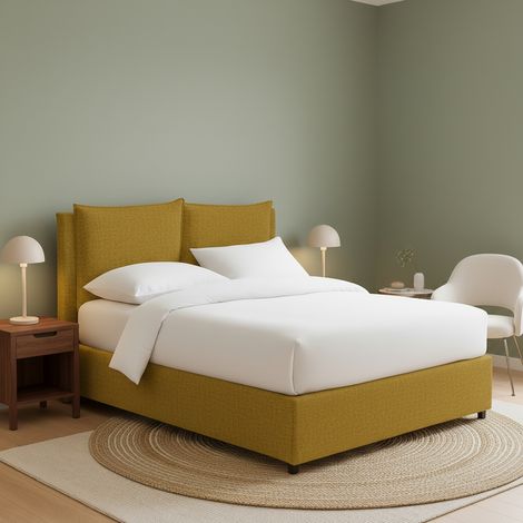 Letto Piazza e Mezza Falmouth, Sfoderabile, Contenitore Made in Italy, Giallo Ocra (1/5)
