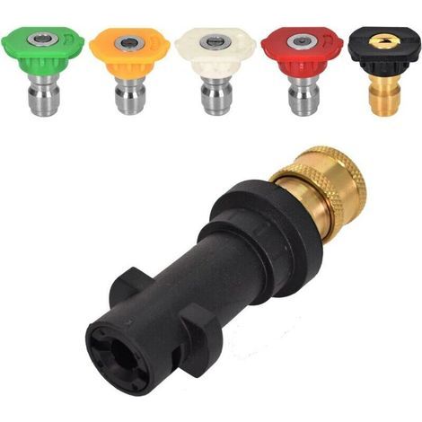 Adaptateur pour Nettoyeur Haute Pression,Connexion Rapide 1/4 Compatible pour Karcher Karcher K2-K7,avec 5PCS Embouts de Buse à Plusieurs Degrés,Kit d'Accessoires pour Nettoyeur (A) (1/4)
