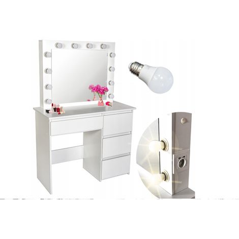 Holzschminktisch - mit Schubladen - Spiegel - LED - USB - Steckdose - 140x94x43cm (1/5)