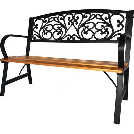 Panca da Giardino Schienale in Ghisa Seduta in Legno 120x56x87 cm Nero e Legno (1/3)