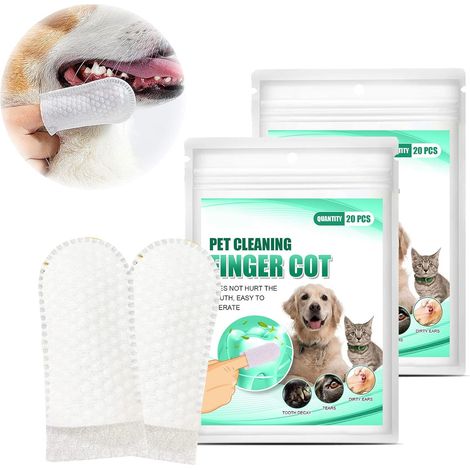 Pet Wipes, Dog Finger Toothbrush, Dental Care Finger Cots, Pet finger wipes, 40 Units, for Cleaning and Care of Dog Teeth