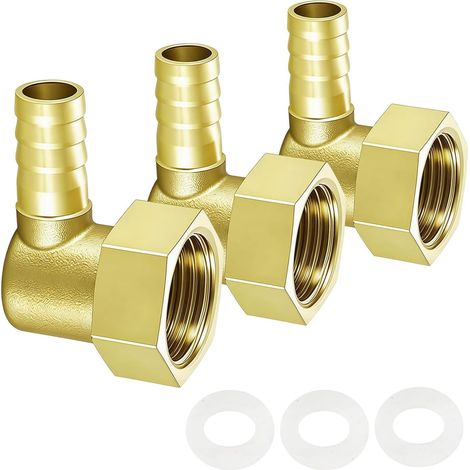 Lot de 3 Raccords Coudés Laiton 10mm, Raccord Tuyau d'Arrosage Laiton 90° avec Filetage Intérieur G1/2, avec Joints en Silicone, pour Eau et Chauffage (1/5)