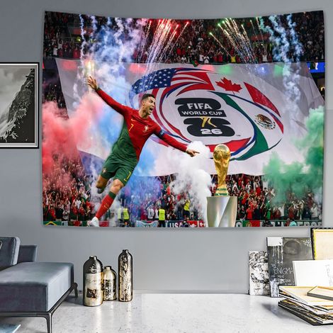 Tapisserie Football, Supporteur Coupe du Monde, Bâche Toile Fond pour Ambiance Match, Fan Zone, Chambre Salon Bar, 04-90x70cm