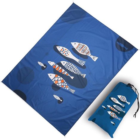 couverture De Pique-nique Impermable 210 X 200cm (motif Poisson Bleu), Tapis De Plage Pour Le Camping, Protection Portable Contre Le Sable Pour Le (1/5)