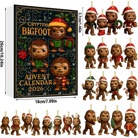 Calendrier de l'Avent Bigfoot Cryptide 2026 - 24 décorations suspendues en acrylique 2D originales représentant Bigfoot - Calendrier de l'Avent de 24 jours pour décorer le sapin et cadeau de collectio (1/5)